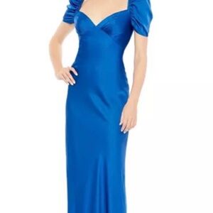 Elegant Royal Blue Maxi Dress with Puff Sleeves